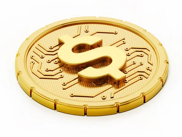 Gold Coin Dollar Sign Pcb Texture Illustration — Stock Photo, Image