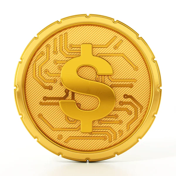 Moneda Oro Con Signo Dólar Textura Pcb Ilustración —  Fotos de Stock