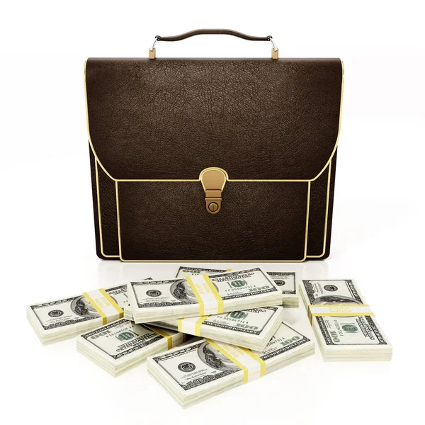 Коричневый Кожаный Портфель Деньги Изолированы Белом Фоне Иллюстрация — стоковое фото