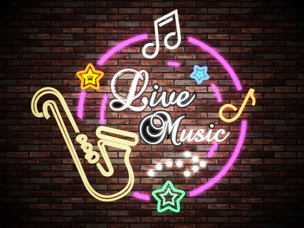 Live music wall with music symbols. 3D illustration.