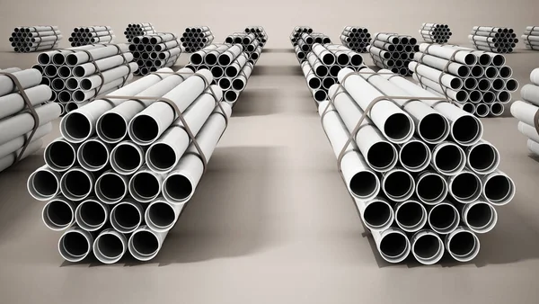 Stacks of PVC water tubes. 3D illustration.