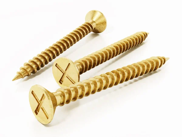 Brass Wood Screws Isolated White Background Illustration — Stock Photo, Image