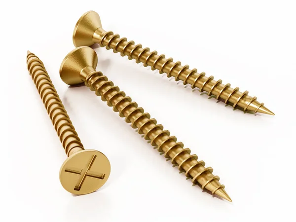 Brass Wood Screws Isolated White Background Illustration — Stock Photo, Image