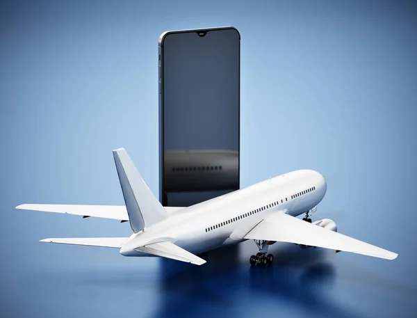 Akıllı Telefon Ekranının Yanında Duran Uçak Illüstrasyon — Stok fotoğraf