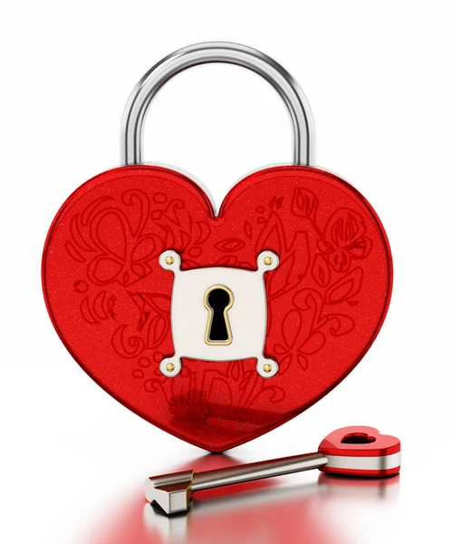 Ключ Стоит Рядом Красной Коробкой Форме Сердца Иллюстрация — стоковое фото