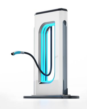 Kabloyla jenerik elektrikli araç şarj istasyonu. 3B illüstrasyon.