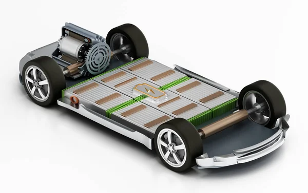 Φανταστικό Ηλεκτρικό Σασί Αυτοκινήτου Ηλεκτρικό Κινητήρα Και Μπαταρίες Απεικόνιση — Φωτογραφία Αρχείου
