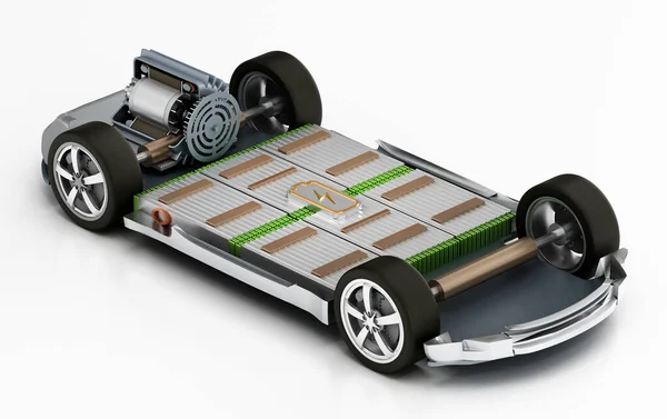 Fictitious Electric Car Chassis Electric Engine Batteries Illustration — Stock Photo, Image