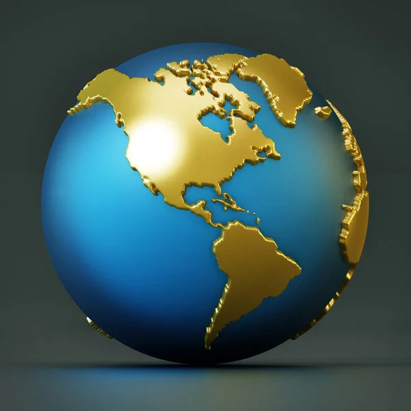 Blue Gold Colored Globe Isolated Black Illustration — Stock Photo, Image
