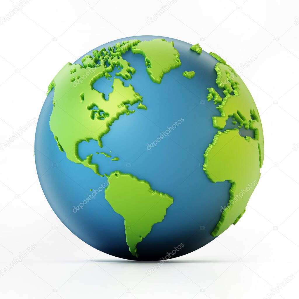 Blue and green colored globe isolated on white. 3D illustration.