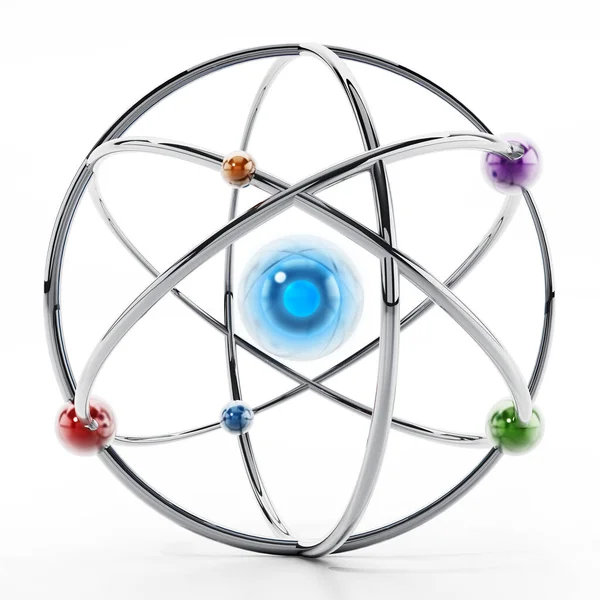 Fikcyjny Model Atomu Jądrem Kulami Orbitującymi Ilustracja — Zdjęcie stockowe