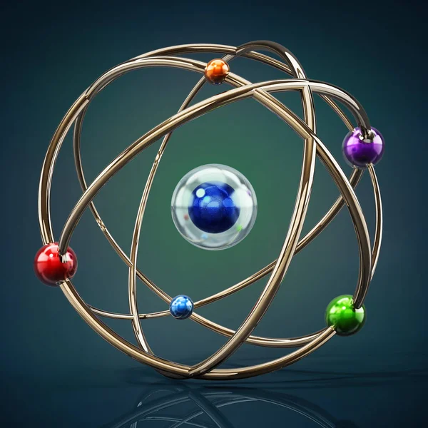 Çekirdeği Yörüngesinde Dönen Küreleri Olan Hayali Atom Modeli Illüstrasyon — Stok fotoğraf