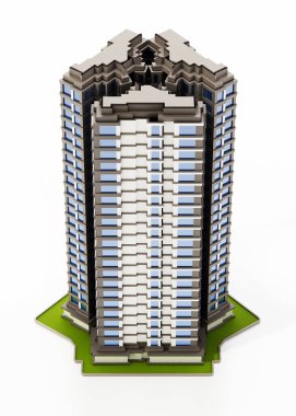 Modern bina beyaz arka planda izole edilmiş. 3B illüstrasyon.