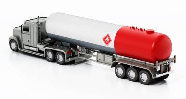 Alüminyum yakıt tankeri olan gaz kamyonu. 3B illüstrasyon.