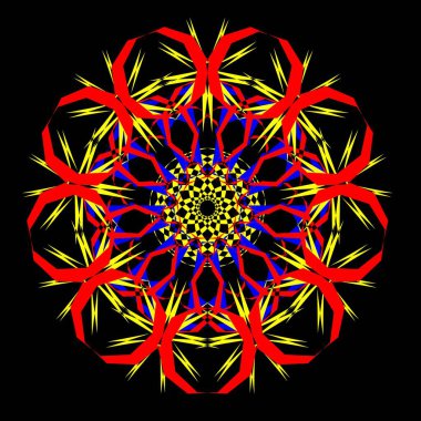 Kırmızı mavi çiçek mandala klonlama şekli geometrik şekil ikonu tasarımı grafiği