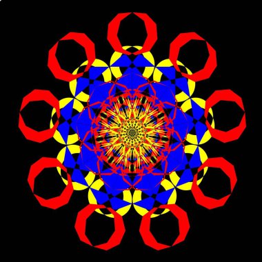 Kırmızı mavi çiçek mandala klonlama şekli geometrik şekil ikonu tasarımı grafiği