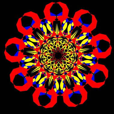 Kırmızı mavi çiçek mandala klonlama şekli geometrik şekil ikonu tasarımı grafiği