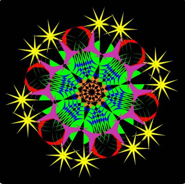 Kırmızı mavi çiçek mandala klonlama şekli geometrik şekil ikonu tasarımı grafiği