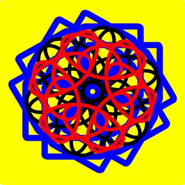 Kırmızı mavi çiçek mandala klonlama şekli geometrik şekil ikonu tasarımı grafiği