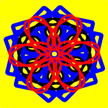 Kırmızı mavi çiçek mandala klonlama şekli geometrik şekil ikonu tasarımı grafiği