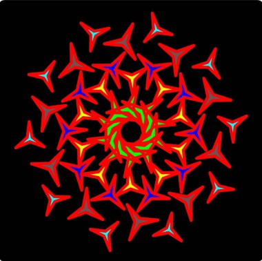 Kırmızı mavi çiçek mandala klonlama şekli geometrik şekil ikonu tasarımı grafiği