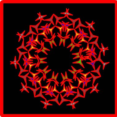 Kırmızı mavi çiçek mandala klonlama şekli geometrik şekil ikonu tasarımı grafiği