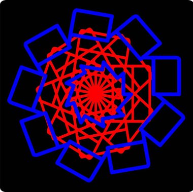 Kırmızı mavi çiçek mandala klonlama şekli geometrik şekil ikonu tasarımı grafiği