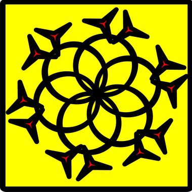 Kırmızı mavi çiçek mandala klonlama şekli geometrik şekil ikonu tasarımı grafiği