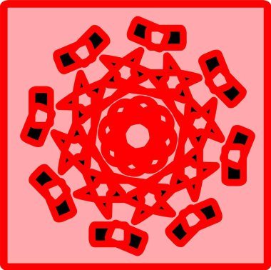 Kırmızı mavi çiçek mandala klonlama şekli geometrik şekil ikonu tasarımı grafiği