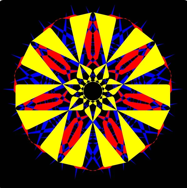 Illustration Vector Graphic Red Blue Yellow Flower Mandala Clone Pattern — Stock Vector