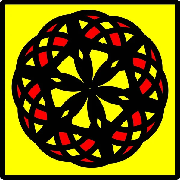 Illustration Vector Graphic Red Blue Yellow Flower Mandala Clone Pattern — Stock Vector