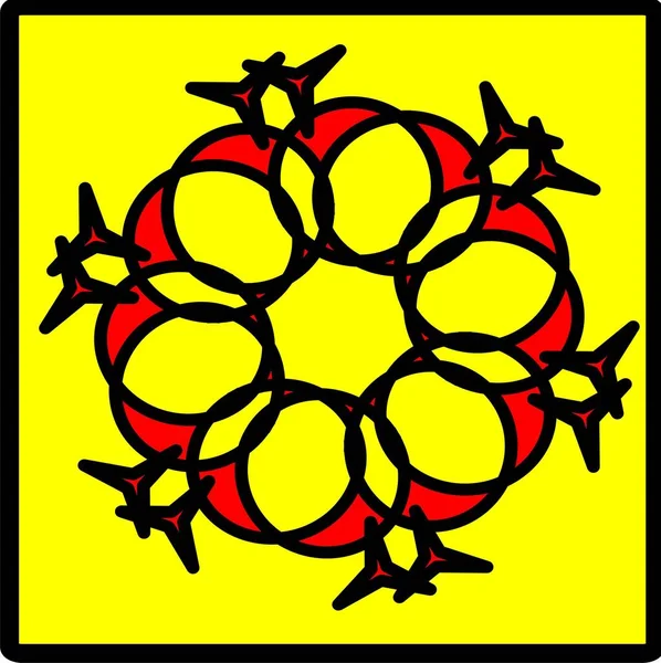 イラストベクトル図赤青黄花曼荼羅クローンパターン幾何学的形状アイコンコンセプトデザイン — ストックベクタ