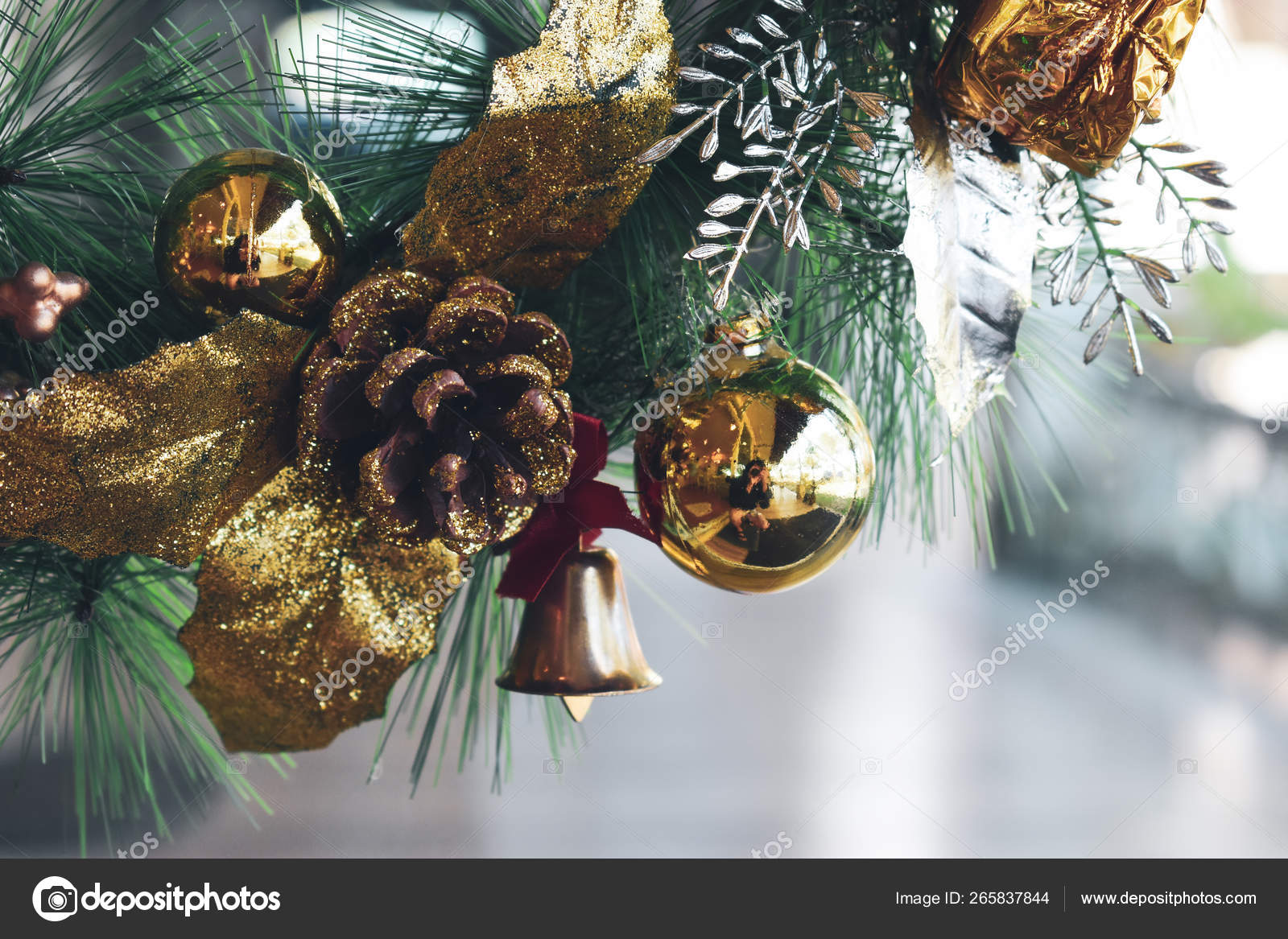 Christmas Wreath Hanging On Front Door Stock Photo