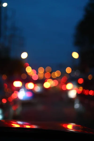Car driving on night road city, blur light traffic background — Stock Photo, Image