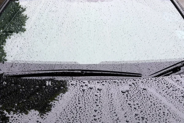 Water rain drop on black modern vehicle car with glass coating — Stock Photo, Image