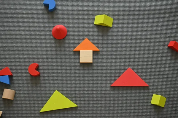 Colorful Wooden Block Geometric Toy Kid Playing Learn Creativity Stay — Stock Photo, Image