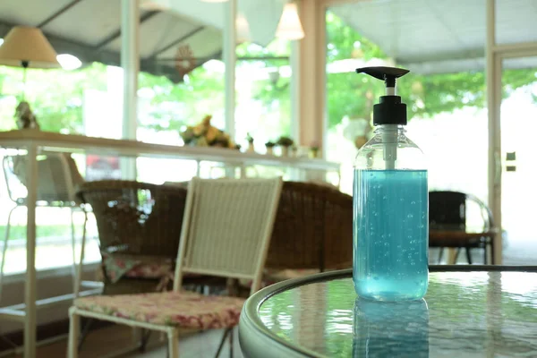 Gel Alcohol Azul Botella Bomba Plástico Para Desinfectante Manos Limpio — Foto de Stock