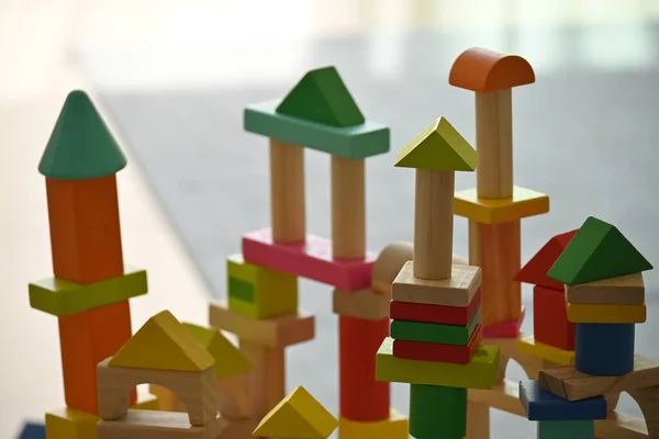 Colorful Wooden Block Geometric Toy Kid Playing Learn Creativity Stay — Stock Photo, Image