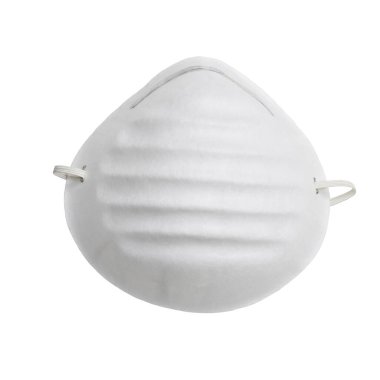 Toz kirliliğinden korunan güvenlik maskesi, beyaz arkaplanda izole edilmiş nesne