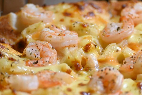 Pizza Italienne Fromage Ananas Crevettes Garniture Fruits Mer — Photo