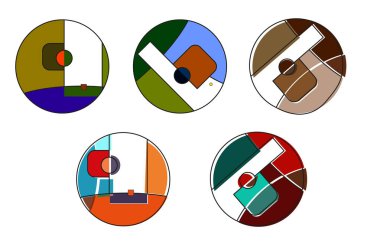 Set of round vector logo. Geometry. Color figures. Suprematism. Vector Illustration. Logo design. clipart