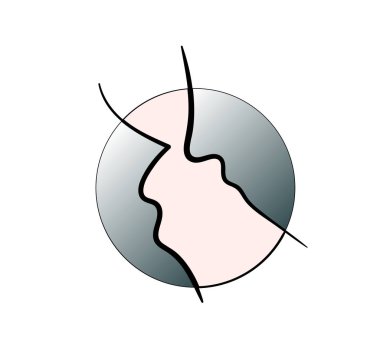 Yuvarlak logosu iki stilize lovers öpücük.