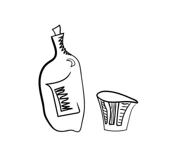 Whiskey Üveget Poharat Stilizált Fehér Alapon — Stock Vector