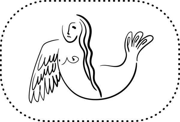 Mythologique Sirène Oiseau Femme Oiseau Contour Noir Sur Fond Blanc — Image vectorielle
