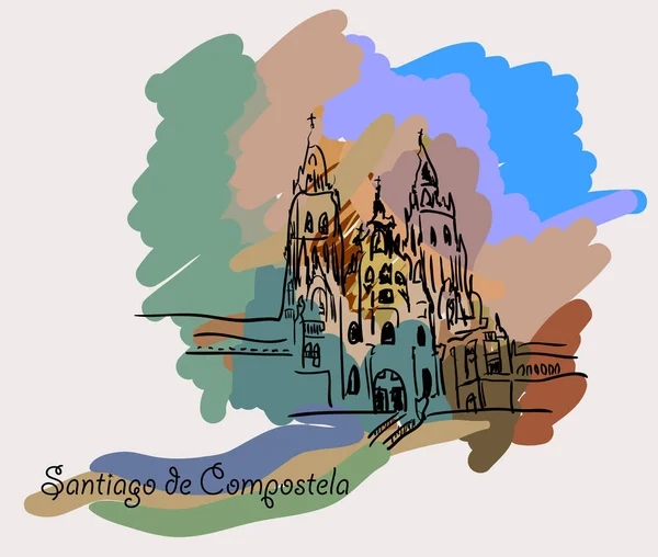 Santiago Compostela Colorful Background — Stock Vector