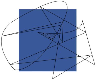 Soyut anahat kompozisyon mavi kare ve beyaz orta arka plan üzerinde şekiller