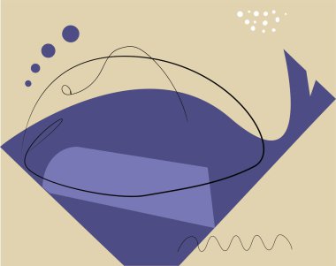 Denizdeki balinayla soyut gerçeküstü çizim. Vektör sanatı.