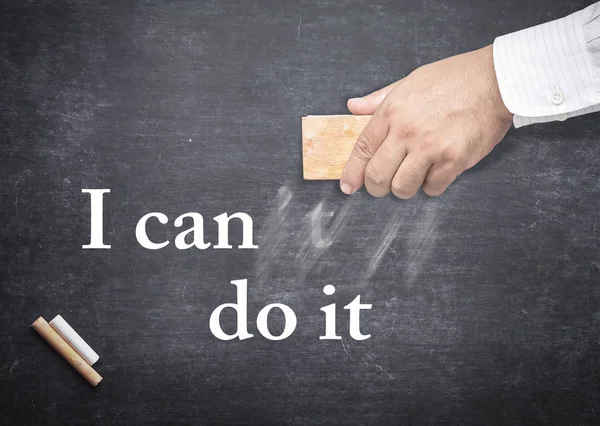 Businessman Hand Holding Eraser Change Phrase Can Can — Stock Photo, Image