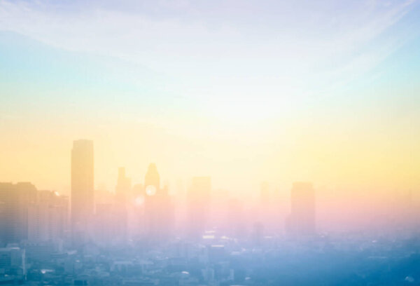 Abstract blur aerial view city skyline landscape sunset background