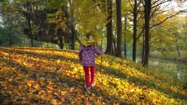 Sarı yaprakları Park hareket arka planda yürüyen çocuk